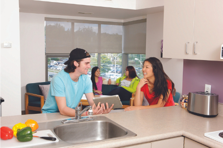 Students in a suite-style residence